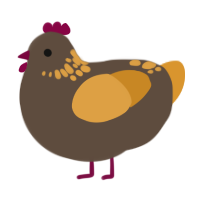 A bark and orange chicken with a neck-speckle pattern