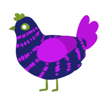 Bandit, a navy and amethyst chicken with a bar pattern