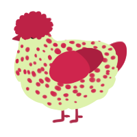 A apple and crimson chicken with a speckle pattern