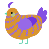 A orange and blurple chicken with a bar pattern
