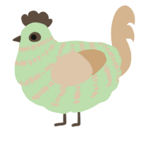 A gluppy and beige chicken with a bar pattern
