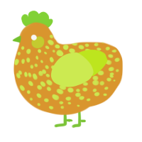 A orange and lime chicken with a speckle pattern