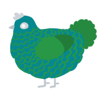A teal and viridian chicken with a lace pattern