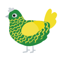 Brazil, a viridian and yellow chicken with a lace pattern