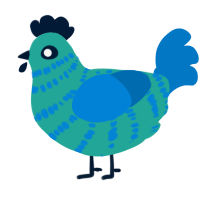 Tiny, a turquoise and sapphire chicken with a bar pattern