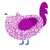 Violet, a white and plum chicken with a double-lace pattern