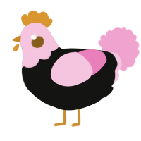 A black and pink chicken with a head pattern