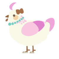 A white and lavender chicken with a neck-speckle pattern