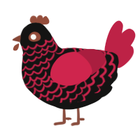 Laundry Basket, a black and crimson chicken with a lace pattern