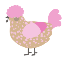 A beige and pink chicken with a speckle pattern
