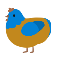 A ochre and sapphire chicken with a head pattern