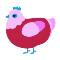 Pink Strawberry, a crimson and lavender chicken with a head pattern