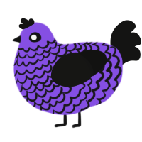Azarath Metrion, a blurple and black chicken with a lace pattern
