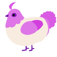 A cream and orchid chicken with a head pattern