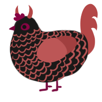 Lucy, a sable and red chicken with a lace pattern