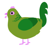 A chartreuse and leaf chicken with a neck-band pattern