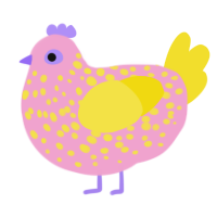 A pink and yellow chicken with a speckle pattern