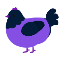 A blurple and tumblr chicken with a head pattern