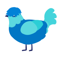 A sapphire and aqua chicken with a head pattern