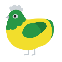 Greenana, a yellow and viridian chicken with a head pattern