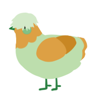 A gluppy and orange chicken with a head pattern