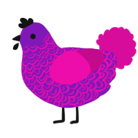 A violet and fuchsia chicken with a double-lace pattern