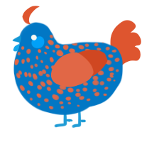 A sapphire and vermilion chicken with a speckle pattern