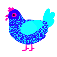 A indigo and aqua chicken with a double-lace pattern