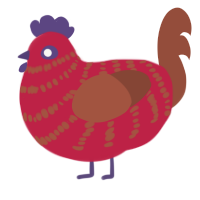 Cyan Rye, a crimson and russet chicken with a bar pattern