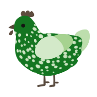 A leaf and gluppy chicken with a speckle pattern