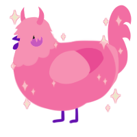 Gif, a pink chicken with a head pattern
