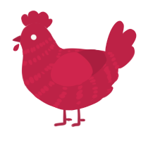 A crimson chicken with a bar pattern