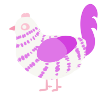 A white and orchid chicken with a bar pattern