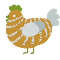 A gold and silver chicken with a bar pattern