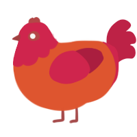 Sunrise, a vermilion and crimson chicken with a head pattern