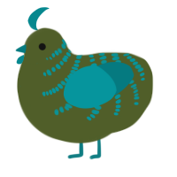 A olive and teal chicken with a half-bar pattern