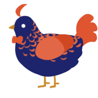 A navy and vermilion chicken with a half-lace pattern