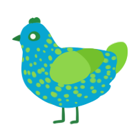 A cerulean and grass chicken with a speckle pattern