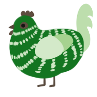 A leaf and gluppy chicken with a bar pattern