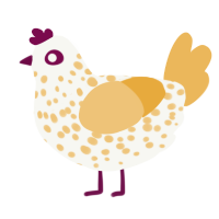 Poached egg, a white and honey chicken with a speckle pattern
