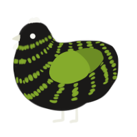 A sable and chartreuse chicken with a bar pattern