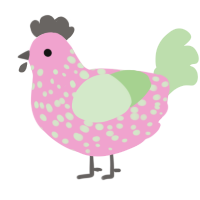 A pink and gluppy chicken with a speckle pattern