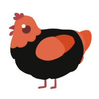 Vermilion Alt Mix, a black and vermilion chicken with a head pattern
