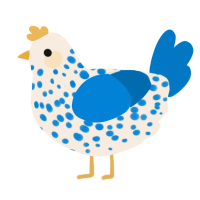 A cream and sapphire chicken with a speckle pattern