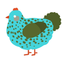 A aqua and olive chicken with a speckle pattern