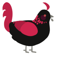 jam on burnt toast, a black and crimson chicken with a neck-speckle pattern