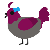Knife, a grey and wine chicken with a head pattern