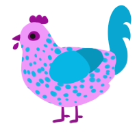 cotton candy, a lavender and cerulean chicken with a speckle pattern