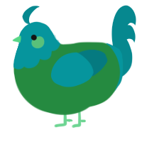 A viridian and teal chicken with a head pattern