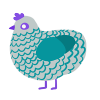 A silver and teal chicken with a lace pattern